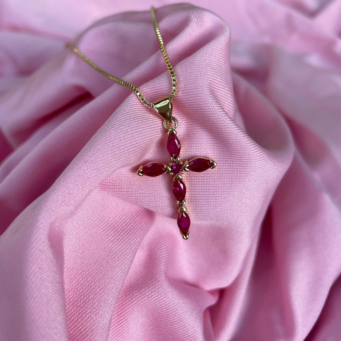 All pink cross necklace